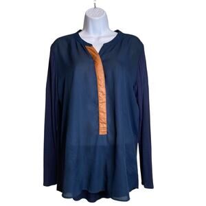 Anthropologie Sunday in‎ Brooklyn Women's Navy Mixed Media Sheer Blouse Size M